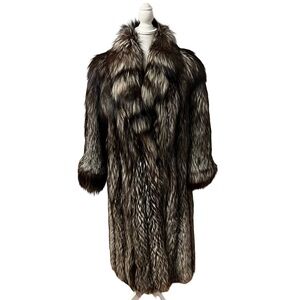 Vintage Womens Natural Silver Fox Genuine Fur Coat Size Small Marshall Field's